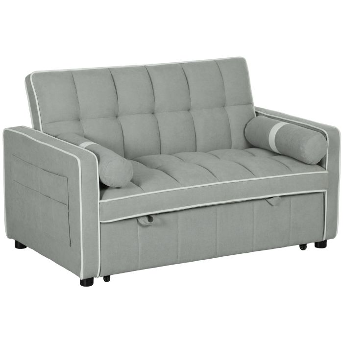 HERON Two-Seater Linen-Look Sofa Bed - Light Grey