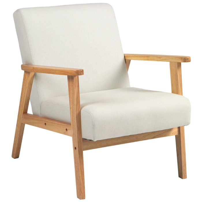 Scott Fabric Accent Chair with Rubber Wood Frame - Cream White