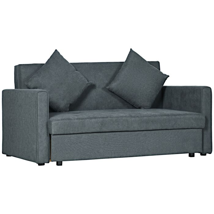 2 Seater Sofa Bed, Convertible Bed Settee, Modern Fabric Loveseat Sofa Couch w/ 2 Cushions, Hidden Storage for Guest Room, Dark Grey