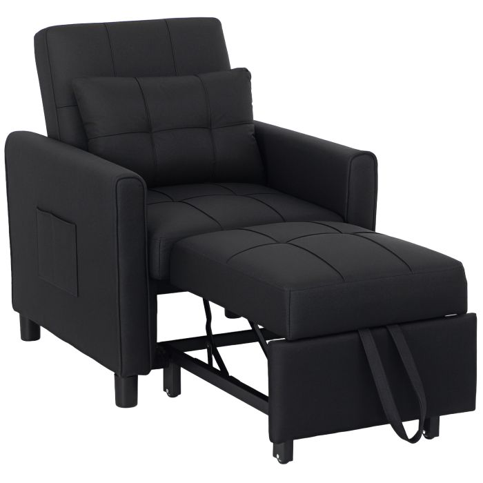 HERON Linen-Look Single Chair Bed - Black