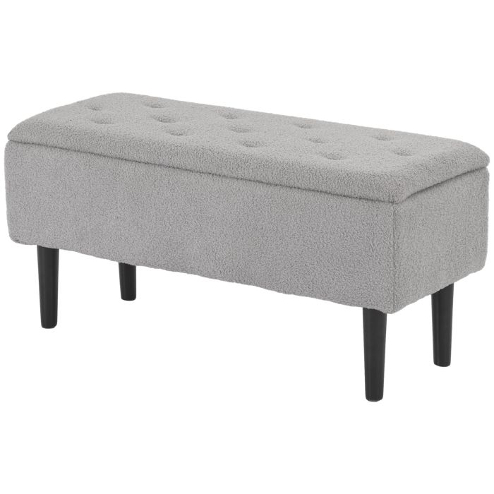 15" Modern Ottoman Storage Box with Wooden Legs, 47L Storage Ottoman Holds up to 120KG, for Living Room, Bedroom, Grey