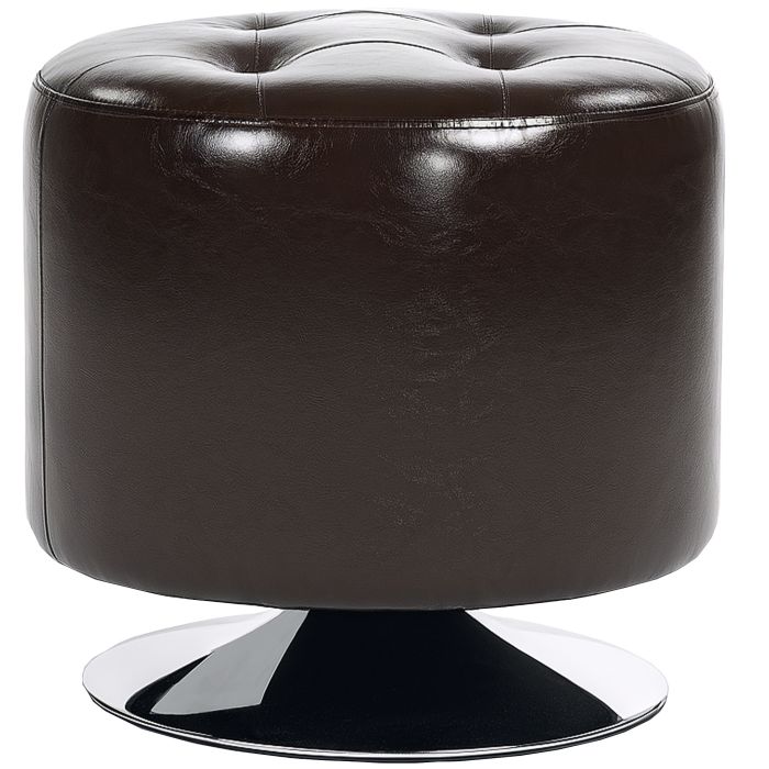 HERON 360deg Swivel Foot Stool Round PU Footstool with Thick Sponge Padding and Solid Steel Base, Brown