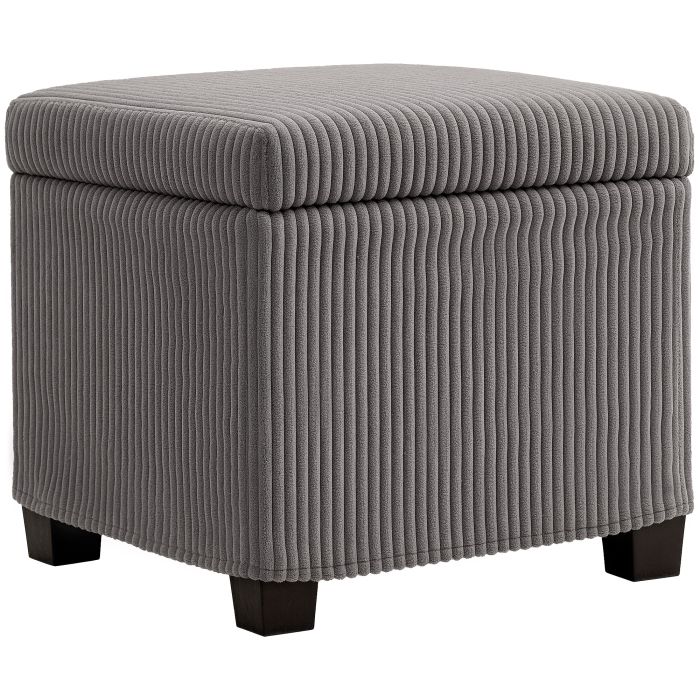 HERON Storage Ottoman Bench, Corduroy Footstool with Removable Lid and Legs, 40cm Storage Chest Box for Living Room, Bedroom, Hallway, Grey