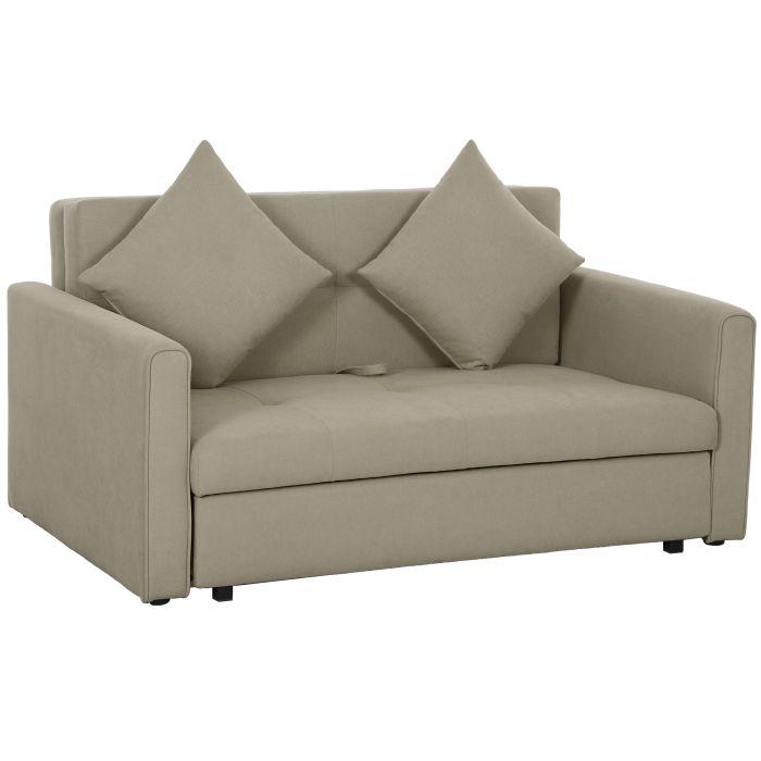 HERON 2-Seater Sofa Bed, Convertible Velvet Loveseat with Cushions & Storage, Light Brown