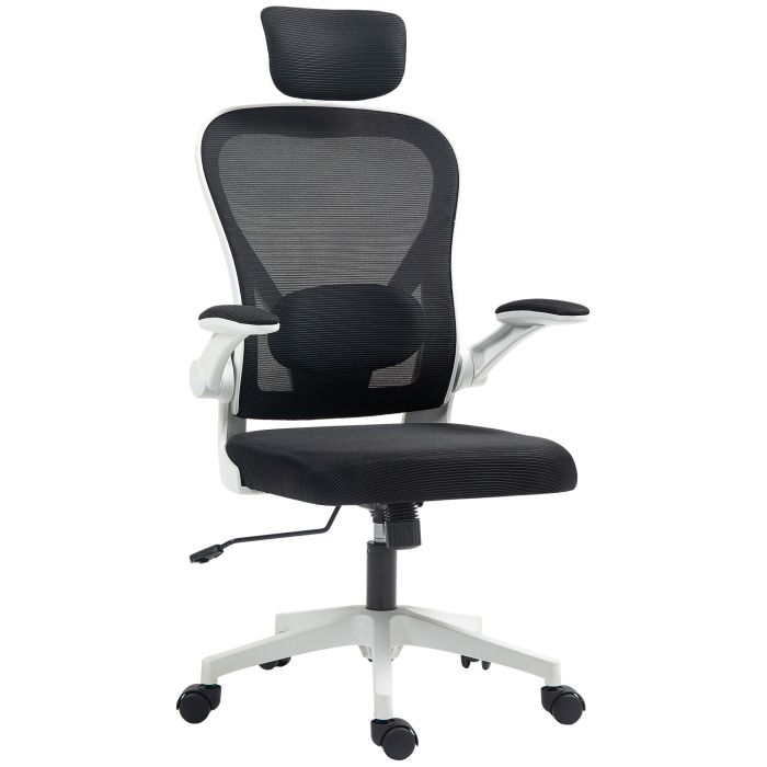HERON Executive Office Chair, Ergonomic Mesh High Back Desk Chair with Flip-up Armrest, Rotatable Headrest, Black