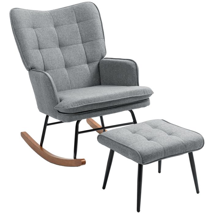 Scott Linen-Look Rocking Chair and Ottoman Set - Grey