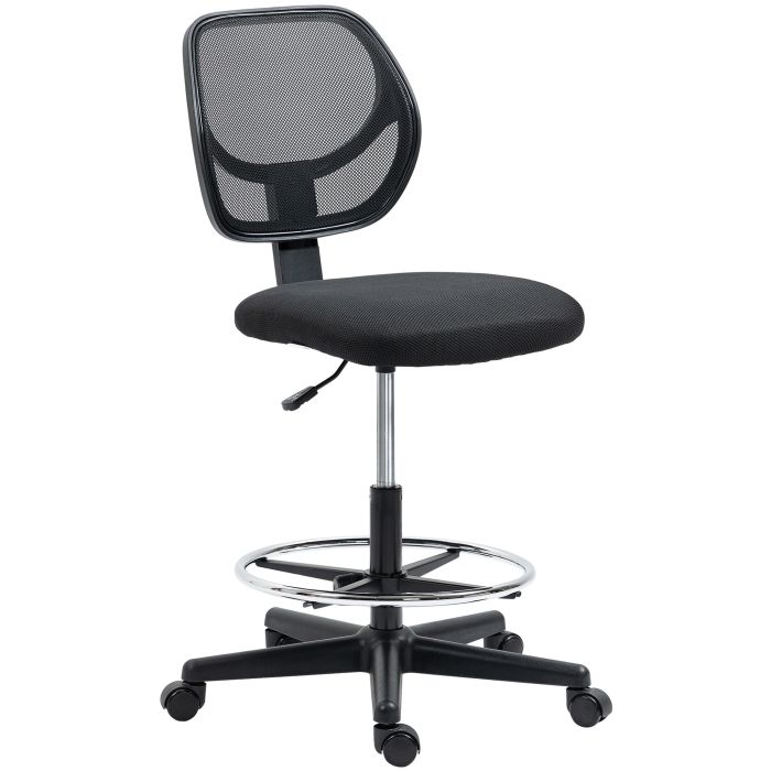 Ergonomic Mesh Standing Desk Chair with Adjustable Footrest Ring and Seat Height Black