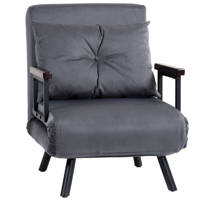 Scott 4-in-1 Velvet-Feel Single Chair Bed - Charcoal Grey