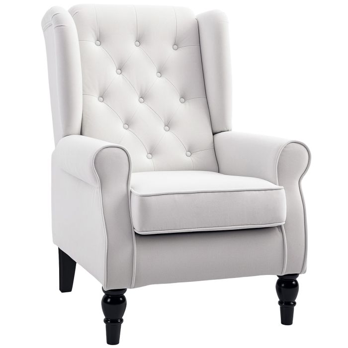 Wingback Accent Chair Button Tufted Upholstered for Living Room - Cream White