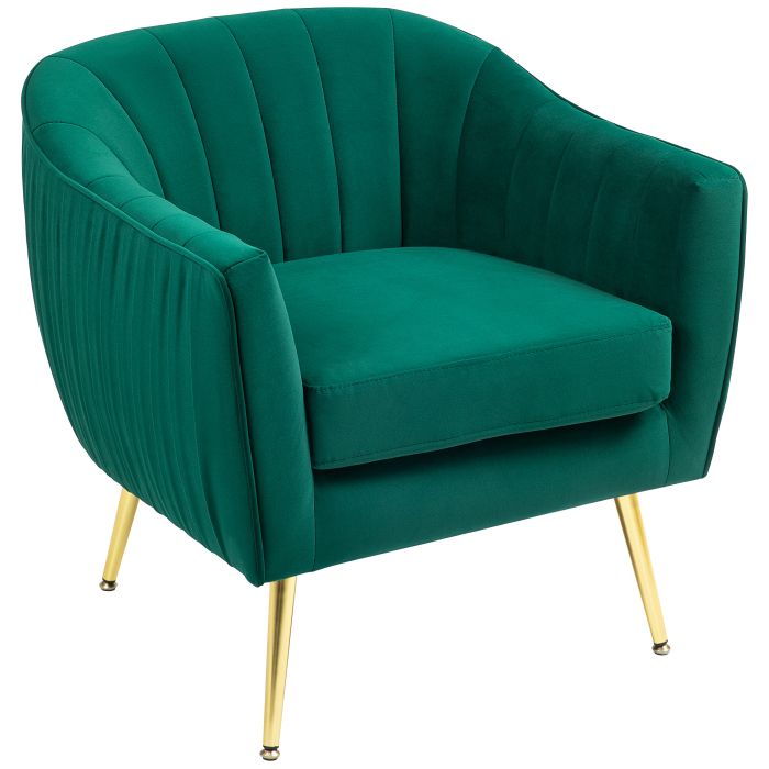 Velvet-Feel Tub Armchair, with Gold Tone Legs - Green