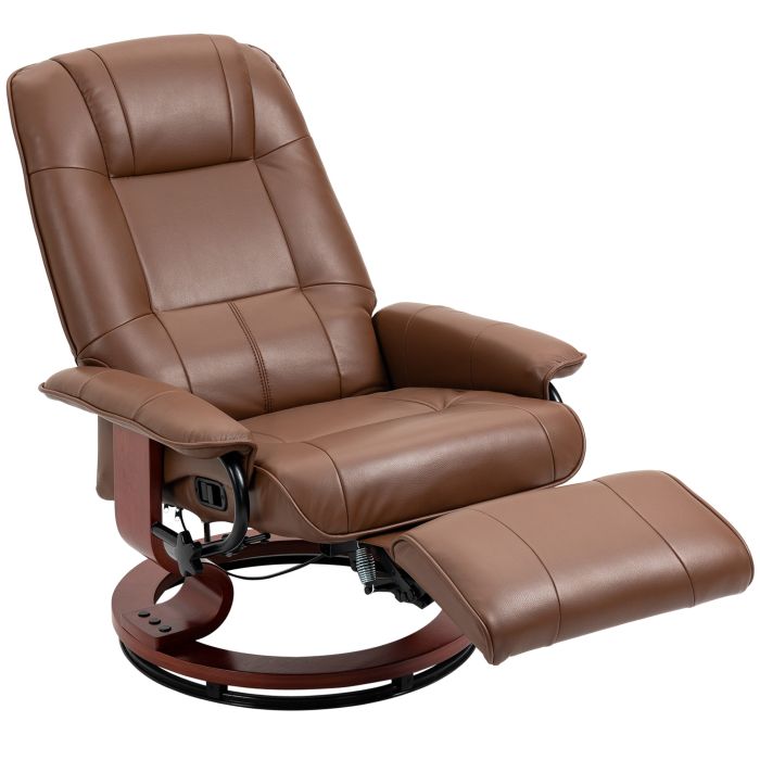 Swivel Recliner, Faux Leather Reclining Chair, Upholstered Armchair with Wooden Base for Living Room, Bedroom, Brown