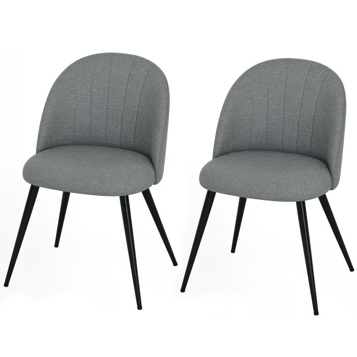 HERON Set of 2 Velvet Dining Chairs with Shell Backrest, Metal Legs, Padded Seat, Grey