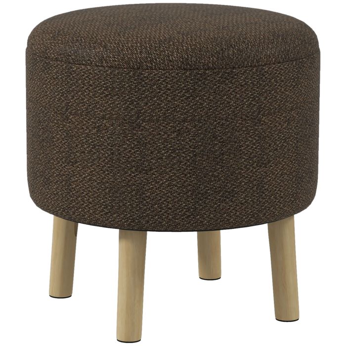 Round Ottoman Stool with Storage, Linen Fabric Upholstered Foot Stool with Padded Seat, Hidden Space and Wood Legs