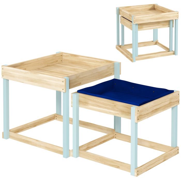 AIVAGO 2 PCS Wooden Outdoor Sand and Water Play Tables with Bottom Liner for Kids Aged 3-8 Years Old, Natural Wood Finish