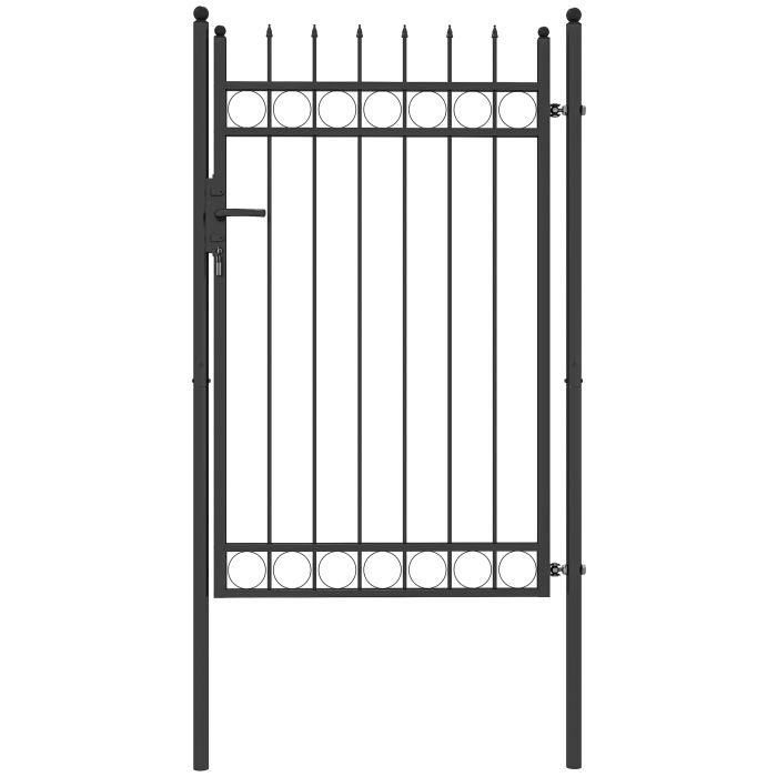 SUNVISTA Galvanised Steel Garden Gate, 105x204cm Security Barrier with Lock & Keys, Black