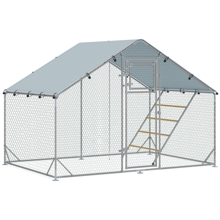 PAWSTER Walk in Chicken Run w/ Cover, Feeding Door, Hanging Feeder, Perch, for 6-8 Poultry