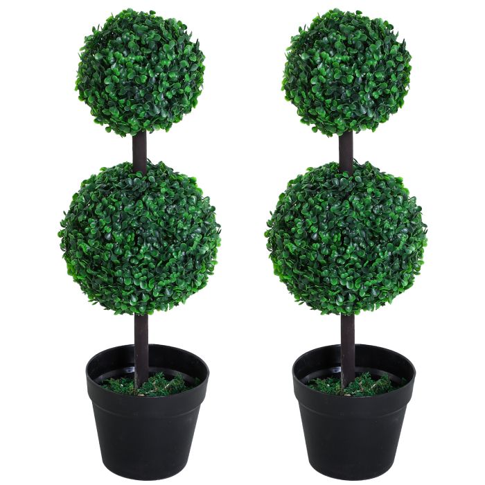 Set of 2 Artificial Boxwood Ball Topiary Trees Potted Decorative Plant Outdoor and Indoor Décor (67cm)