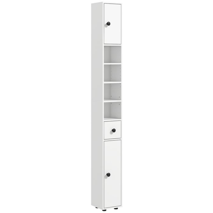 Kleankin 180cm Tall Slim Bathroom Cabinet, Narrow Toilet Roll Storage w/ Open Shelves, 2 Door Cabinets, Adjustable Shelves, for Kitchen, White