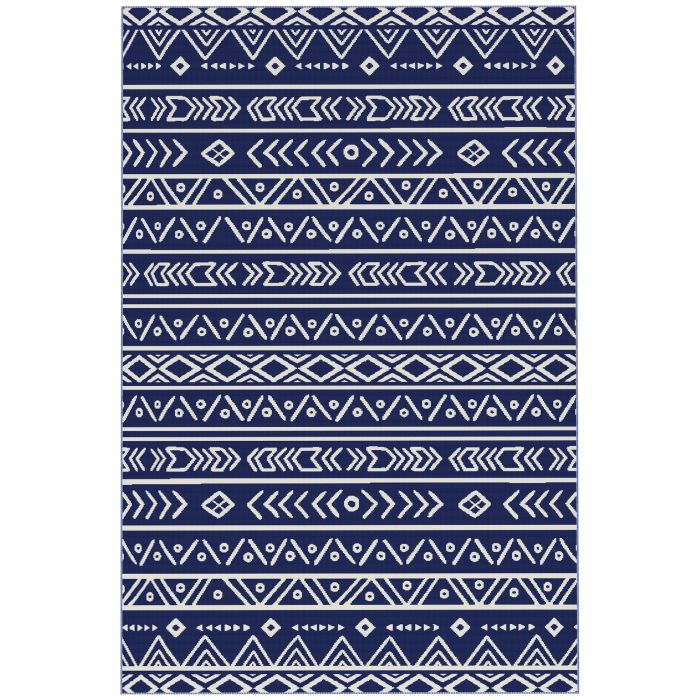SUNVISTA Reversible Outdoor Rug with Carry Bag, Waterproof Plastic Mat for Patio, Beach, Camping - Blue/White