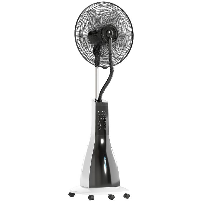 HERON Pedestal Mist Fan with 3 Speeds, 3 Modes, Oscillation, 3L Tank, Wheels, 125cm, Black