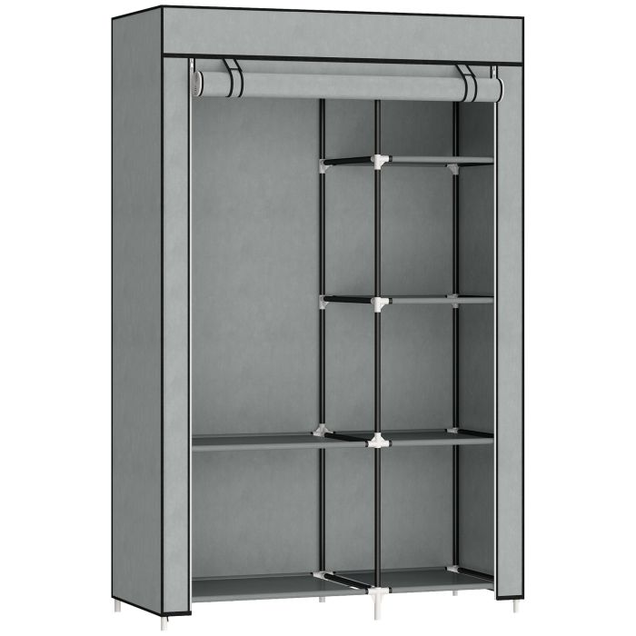 Fabric Wardrobe Portable Wardrobe with 6 Shelves 1 Hanging Rail Foldable Closets - Light Grey