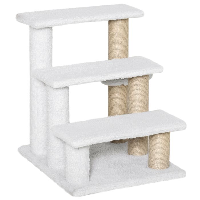Shelley 3-step Pet Stair with Scratching Posts for Indoor Cats - White
