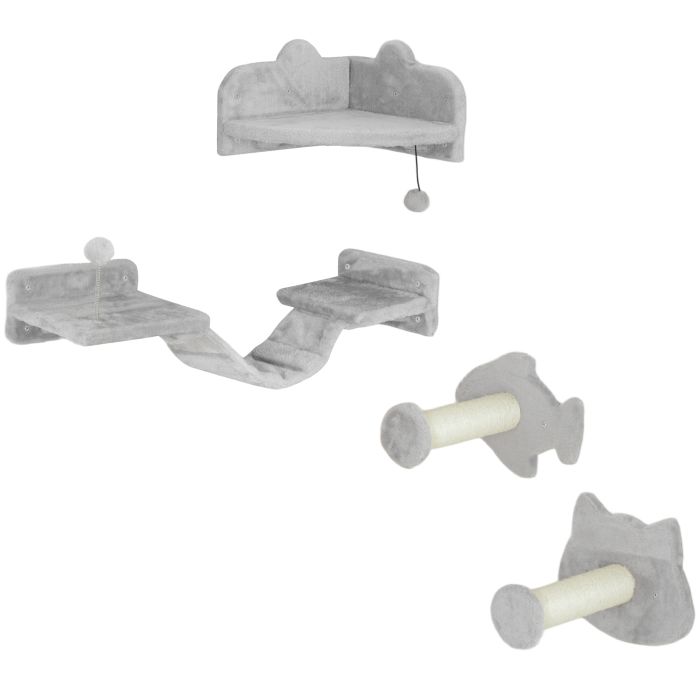Cat Furniture - Cat Wall Shelves Set with Steps and Platforms Grey 29cm
