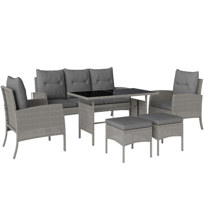 SUNVISTA 5 Seater Rattan Garden Furniture Set, 2 Armchairs, 3-Seater Wicker Sofa, Grey
