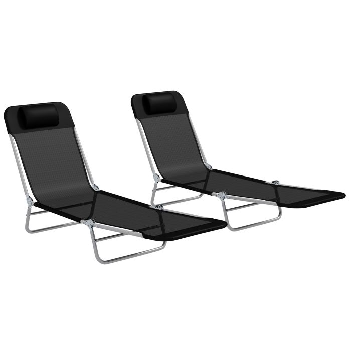 Jones Set of Two Steel Frame Sun Loungers with Reclining Backs - Black