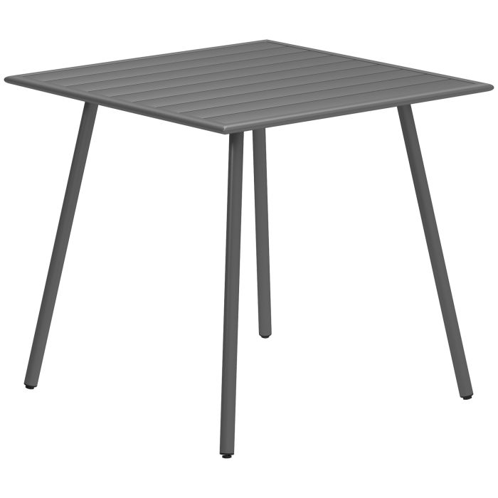 SUNVISTA Square Garden Table with Slat Top, Steel Frame, Outdoor Table for 4 Person, 80 x 80 x 74 cm, Grey