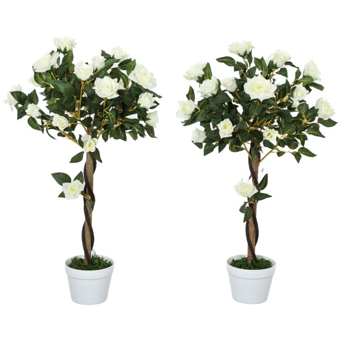 SUNVISTA Set of Two Faux Rose Trees - White