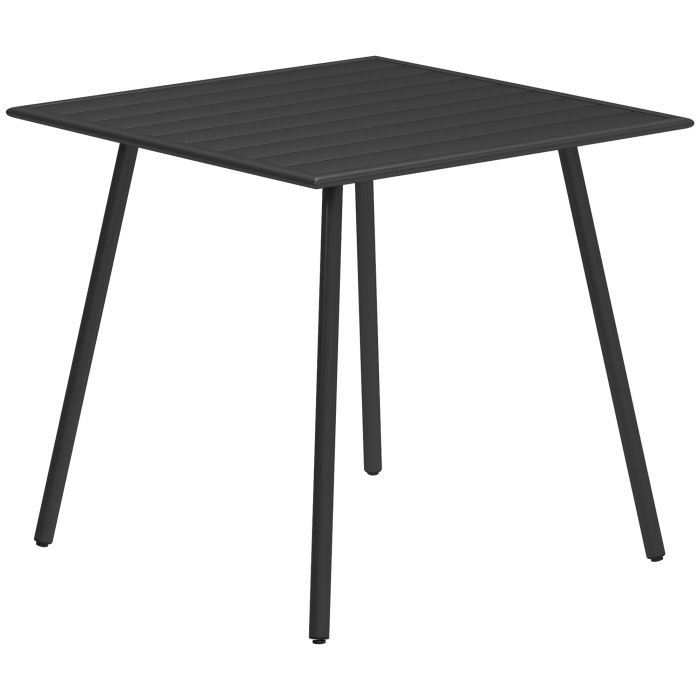SUNVISTA Square Garden Table with Slat Top, Steel Frame, Outdoor Table for 4 Person, 80 x 80 x 74 cm, Black