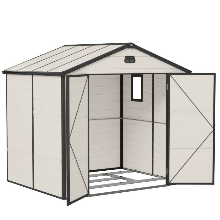 SUNVISTA 7.9ft x 6.2ft Aluminium Frame and Plastic Wall Shed, with Foundation - Cream White