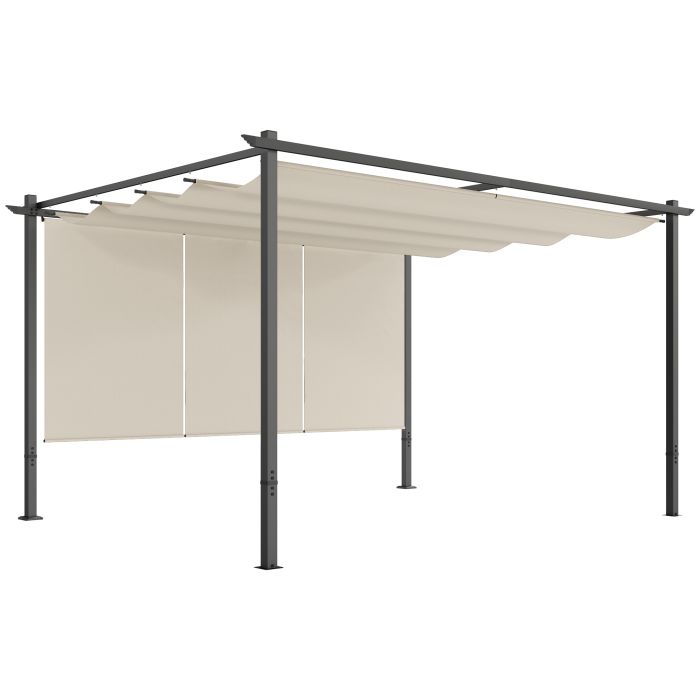 SUNVISTA 3x4m Metal Pergola with Retractable Roof, Wall-Mounted or Freestanding, UPF30+ - Beige