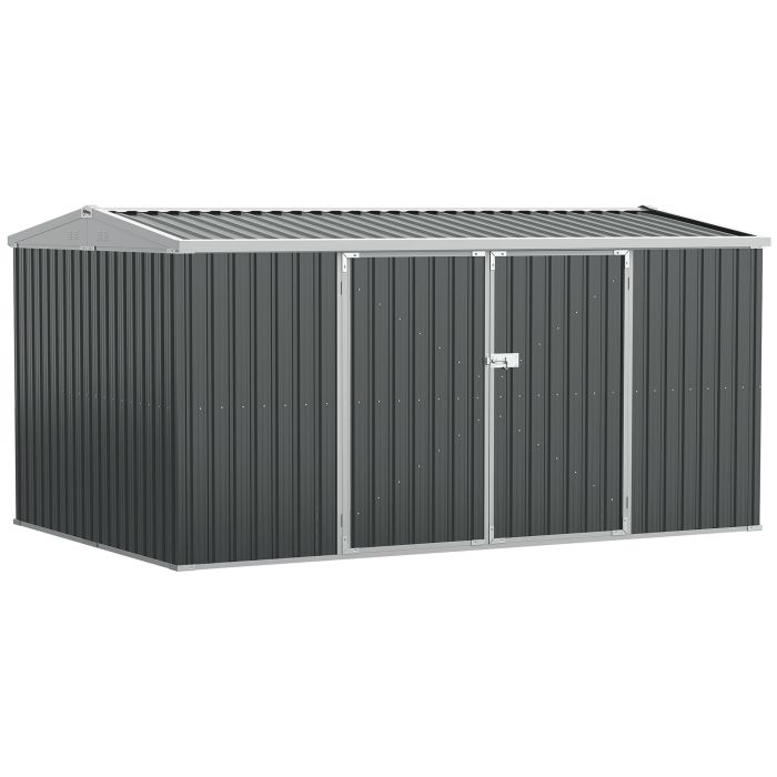 14 x 8 ft Lockable Garden Shed Large Patio Roofed Tool Metal Storage Building Foundation Sheds Box Outdoor Furniture - Grey