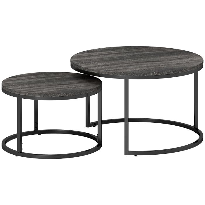 Scott Industrial Round Coffee Table Set of 2 with Wood Effect Top - Grey