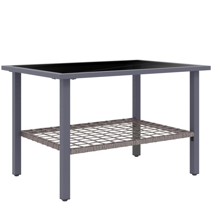 SUNVISTA Outdoor Rattan Coffee Table with Tempered Glass Top, Storage Shelf, Foot Pads, for Patio, Balcony, Mixed-grey