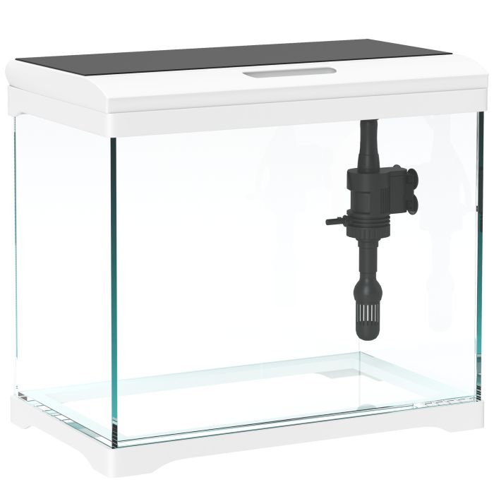 PAWSTER 27L Glass Fish Tank with Filter System, LED Light, Water Pump, for Betta, Goldfish, Shrimps, White