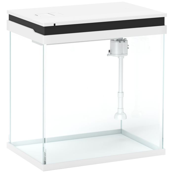 PAWSTER 14L Glass Fish Tank with Filter System, LED Lights, Water Pump, White