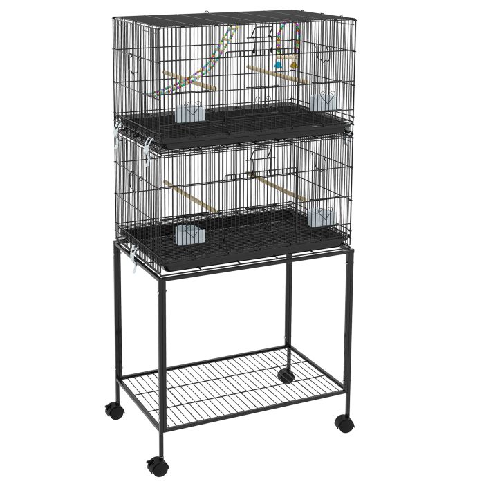 Shelley Stackable Bird Cage on Wheels with Stand for Canaries - White