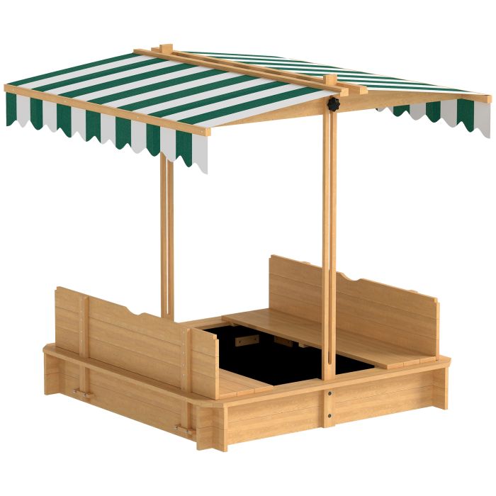 Wooden Sandpit with Adjustable Canopy Light Brown