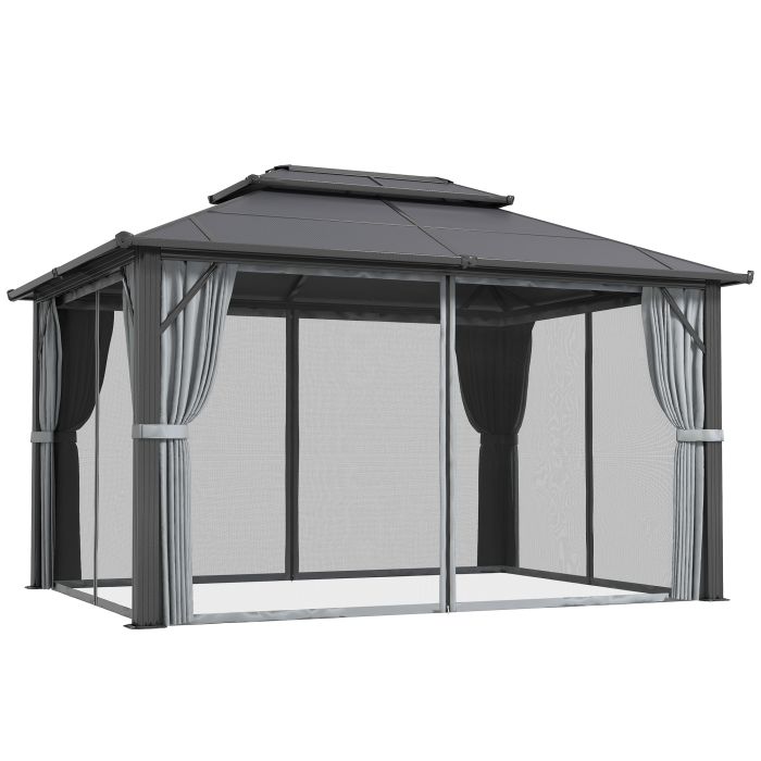 SUNVISTA 3 x 4m Hardtop Gazebo Canopy with UPF30+ Double Polycarbonate Roof, Grey