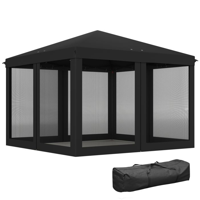 SUNVISTA 3 x 3 m Pop Up Gazebo, 420D Garden Tent Canopy with Removable Mesh Sidewall Netting, Carry Bag for Garden Patio Outdoor, Black