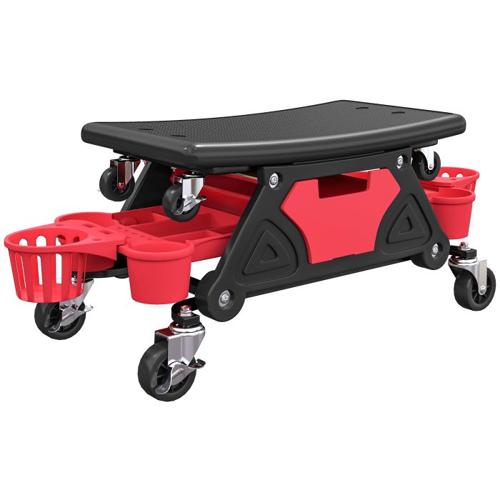 HERON Rolling Mechanic Stool 135kg Capacity 360 Swivel Wheels Slide Out Tool - Red