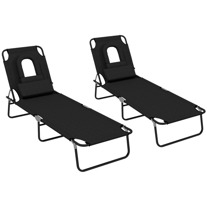 Jones Outdoor Reclining Sun Lounger Set of 2 with Pillow - Brown