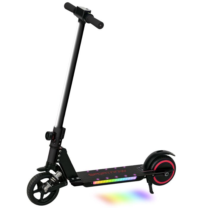 SPORTEDGE Folding Electric Scooter for Kids Age 6-14 with Dual Brakes, Front Suspension, LED Colourful Lights and Display, Black