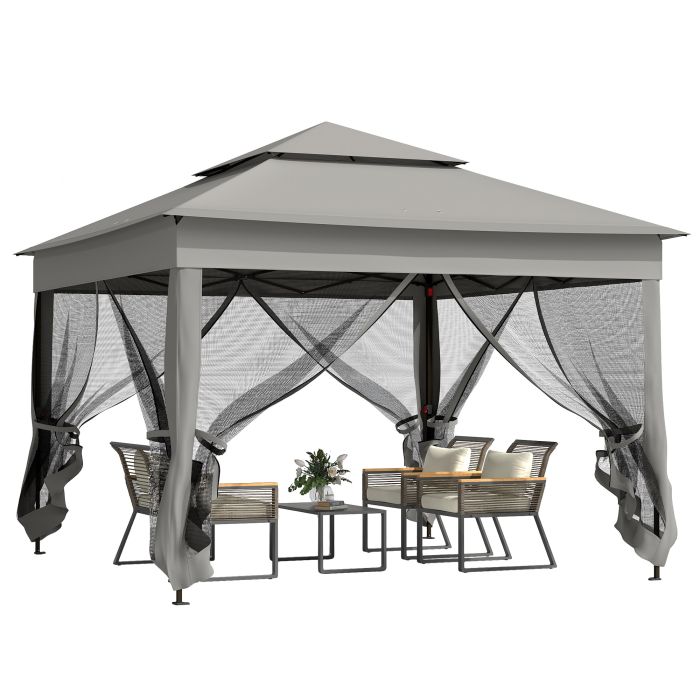 3 x 3(m) Pop Up Gazebo, Double-roof Garden Tent with Netting and Carry Bag, Party Event Shelter for Outdoor Patio, Dark Grey