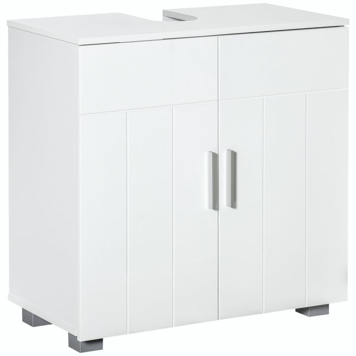 Pedestal Under Sink Cabinet, Modern Bathroom Vanity Unit, Storage Cupboard with Double Doors, Adjustable Shelf, White