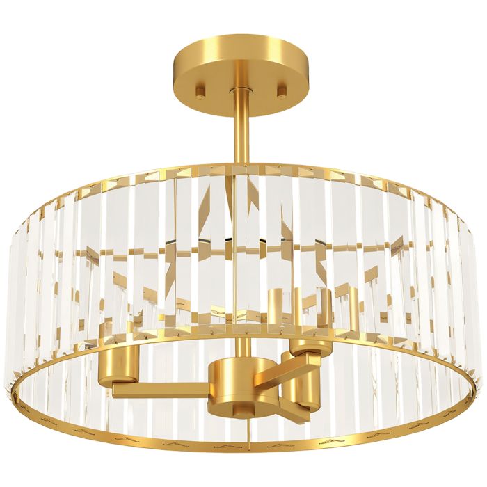 HERON Crystal Ceiling Light Fixture Semi Flush Mount Chandelier E14 3 Lights - Gold Tone
