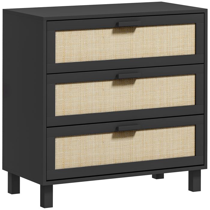 ECHO Black Rattan Chest of Drawers - Medium-sized, 4 Drawers